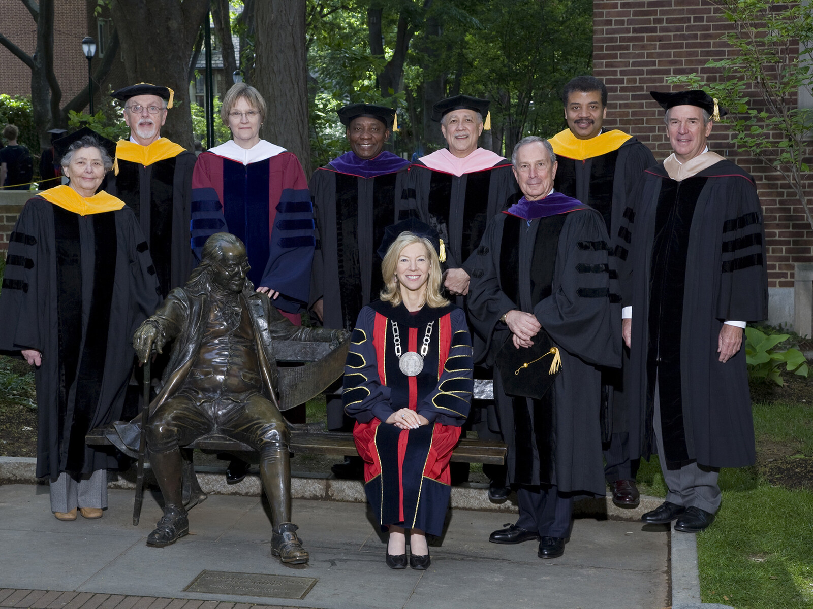 Amy Gutmann and 2008 Penn honorary degree recipients in regalia