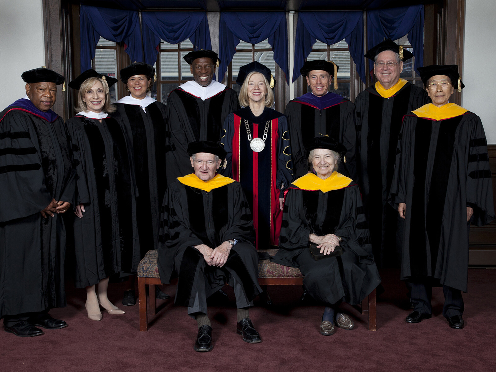 Amy Gutmann and 2012 Penn honorary degree recipients in regalia