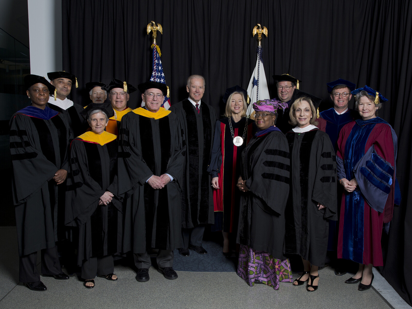 Amy Gutmann and 2013 Penn honorary degree recipients in regalia